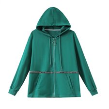 2021春秋装新品连帽纯棉女士外套40-49周岁纯色全棉上衣自主图，女装短外套，伊满意