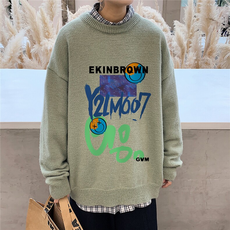 1港风新款宽松休闲中性情侣潮流印花毛衣男外套7692P48加绒P55,男装针织衫/毛衣,星座226-2
