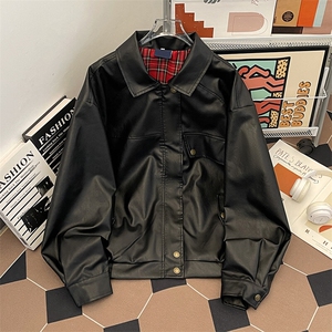 2025新款港风夹克两面穿宽松皮衣情侣外套男装XZ212-1-QPY352-P82图片