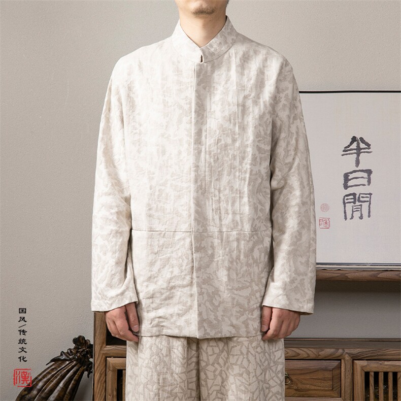 2025秋冬新款风男装棉麻提花立领唐装衬衫C285P85,男装衬衫,钱塘802