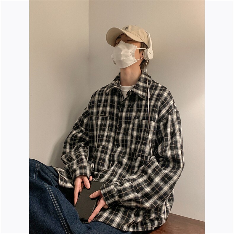 A408-23C8059*2023日系休闲格子衬衫上衣外套P68-X89-，男装衬衫，电商A408