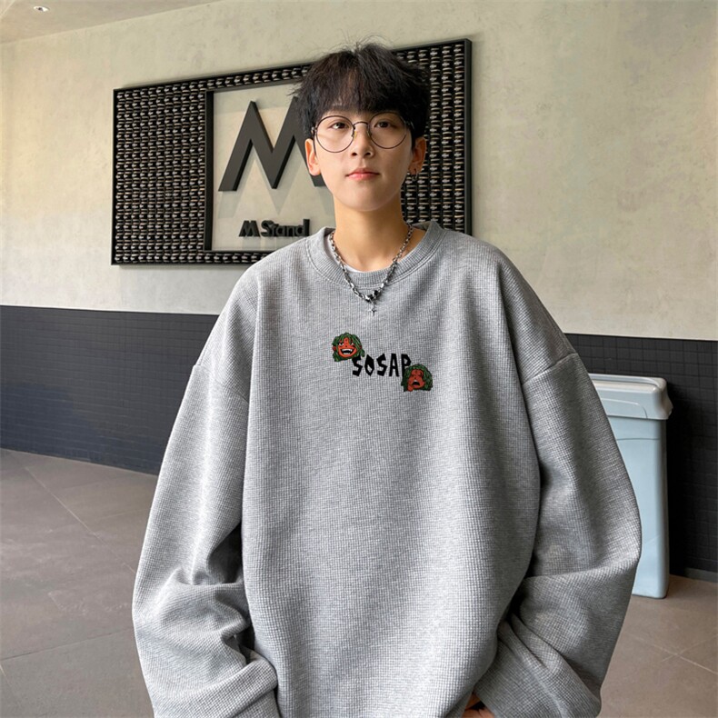 华夫格！华夫格上衣男圆领华夫格卫衣男大码长袖t恤男HY207-特P23,男装T恤,电商B367