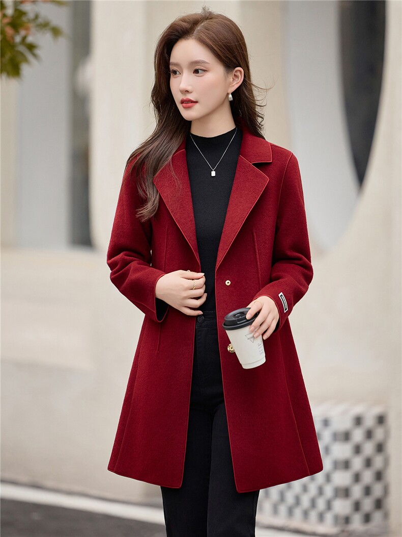 2025年新款高端手缝小个子羊绒大衣女韩版修身羊毛双面呢外套,女装毛呢外套,众宇琦
