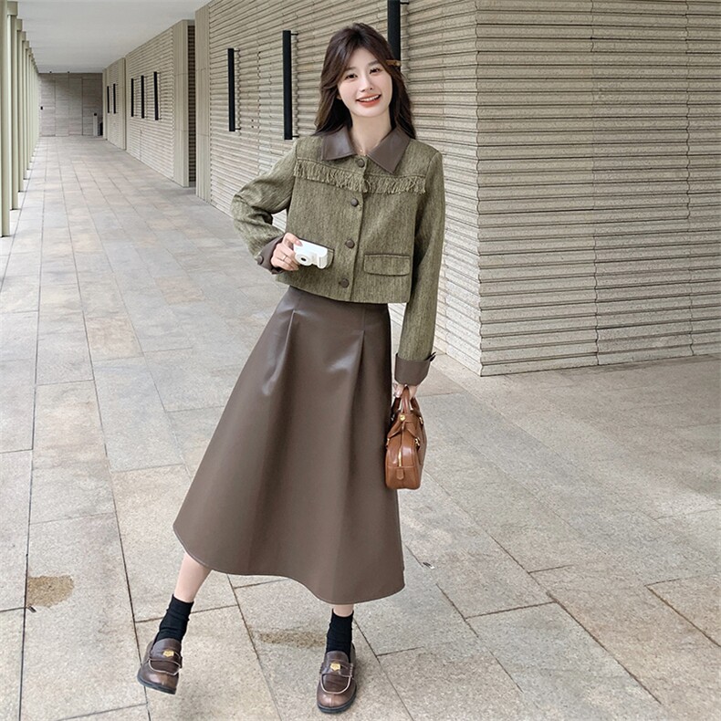 新款2025新款小香风上衣+皮裙两件套2C115-2257-P145-K218,女装套装/套裙,2C115