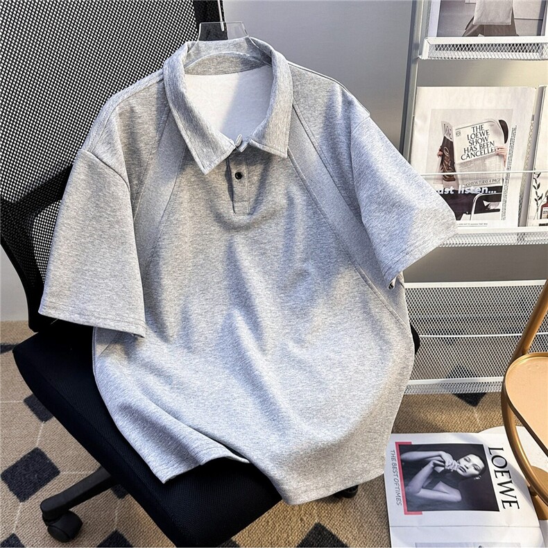 黑色短袖polo衫男款夏季美式拼接正肩t恤cleanfit高级感情侣半袖,男装T恤,星座911-1