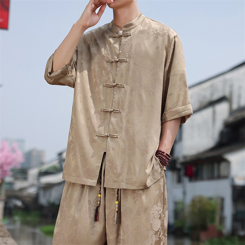 新中式七分袖衬衫男2025夏季新款大码盘扣上衣CS100-P55图片