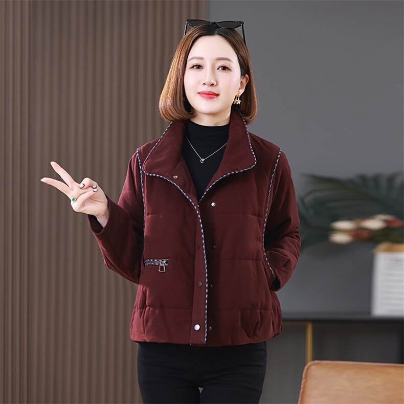 2025冬装新款短款明线装饰翻领棉衣外套,女装棉衣/棉服,雪樱依海