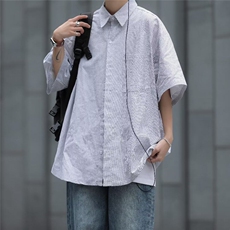 夏衬衫男条纹韩版潮文艺2025新款ins宽松百搭短袖衬衣CY138-P30，男装T恤，星座412-2