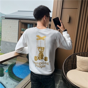 WYQ01/P58控78 秋社会小伙痞帅宽松韩版百搭套头休闲打底卫衣男图片