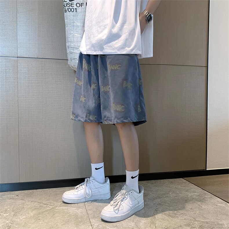 休闲短裤男新款夏季宽松直筒潮牌运动五分外穿沙滩中裤DK802-P22,男装牛仔裤,星座1008-2