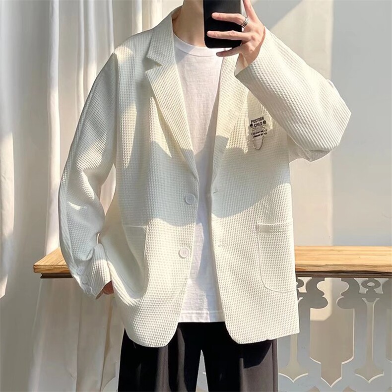 高级感华夫格休闲西服男潮牌炸街潮流宽松秋季西装外套LXZ088-P55,男装西服,星座1008