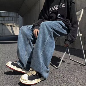 美式vibe宽松牛仔裤男女高街潮牌ins垂感阔腿裤直筒长裤5034-p45图片