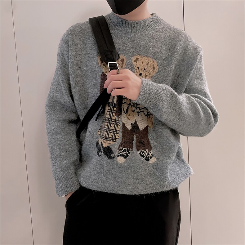 LV292/P88控118慵懒风男士毛衣外套百搭休闲潮牌小熊针织衫灰首1,男装针织衫/毛衣,星座305B