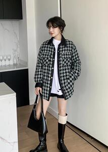 爱美欧，现货，格子撞色衬衣羽绒服图片