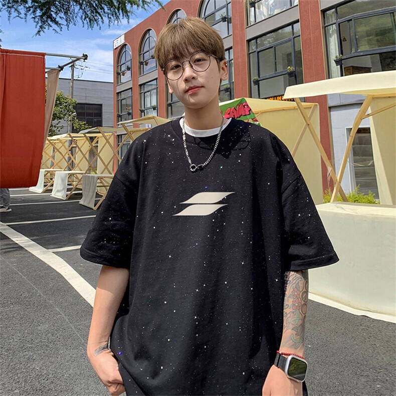 可48小时发货支持抖音得物来样二开美式满天星亮片短袖T恤MTX672,男装T恤,电商A486