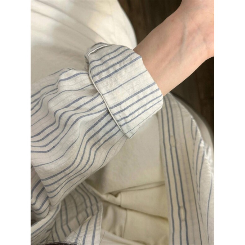 TC706-P4524新款法式条纹衬衣米白色超显白宽松上衣外套,男装衬衫,星座617A-2