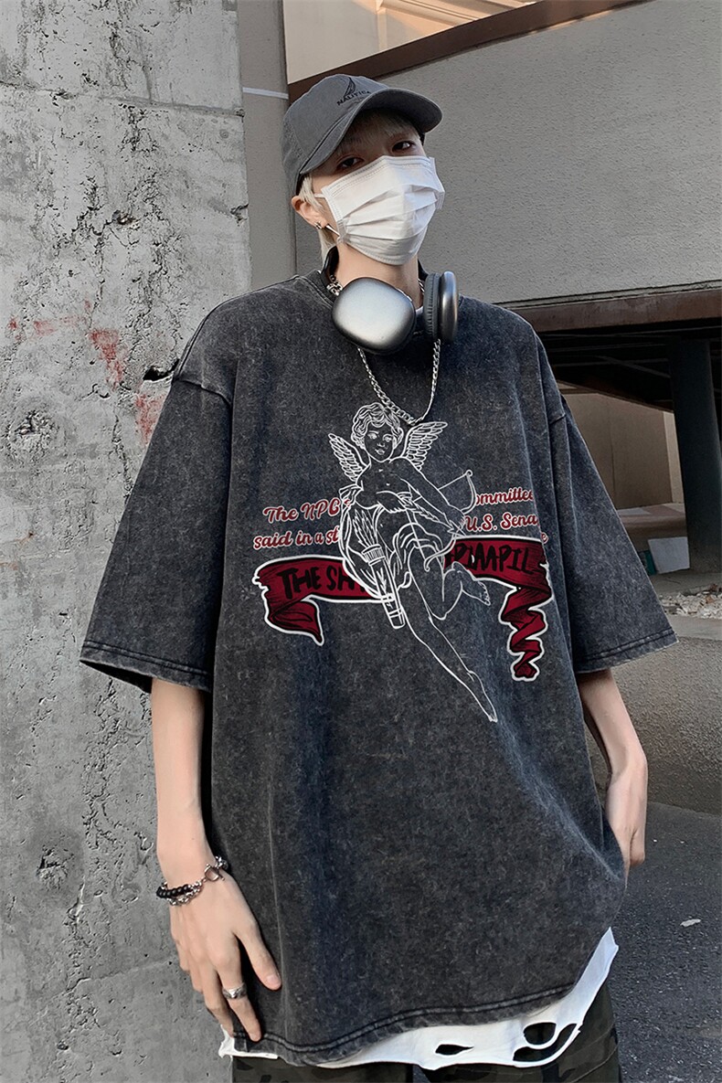 B239-X1025-P38美式字母做旧水洗短袖落肩袖短袖T恤男,男装T恤,星座514-2(原B239)