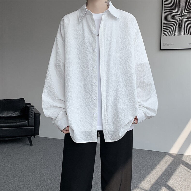 8XL-M泡泡纱盐缩肌理长袖衬衫男夏季冰丝外套防晒衬衣CS29007P40图片