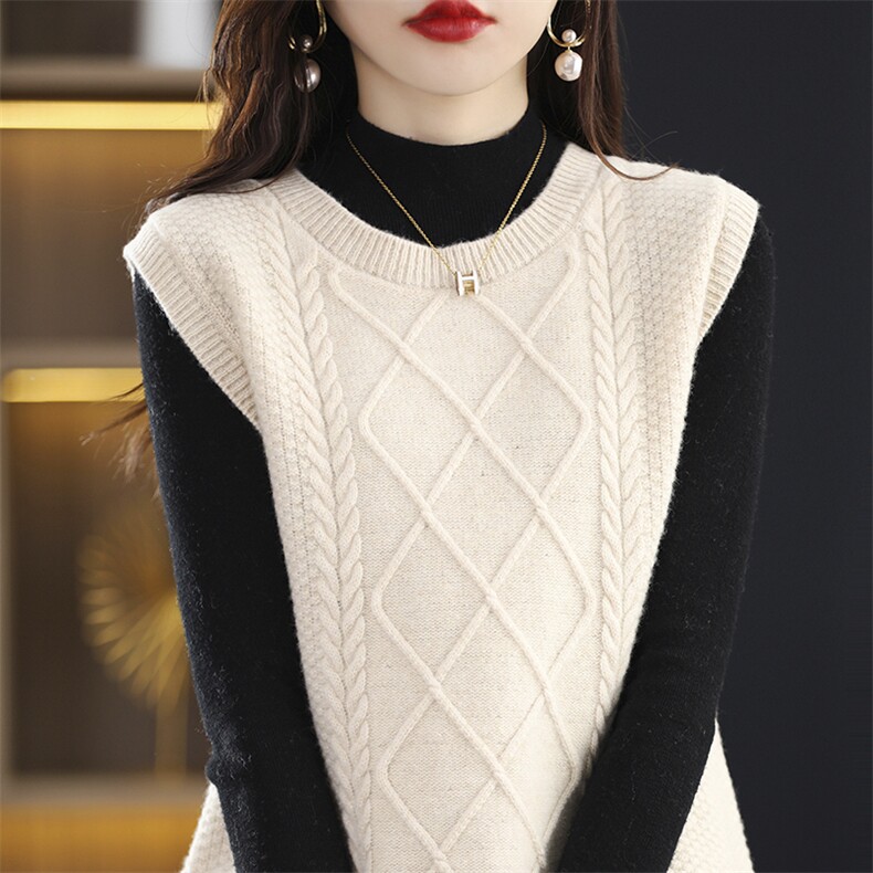 秋装新款羊绒针织套头马甲女韩版宽松叠穿羊毛毛衣打底衫坎肩背心，女装马甲，牧雅羊绒