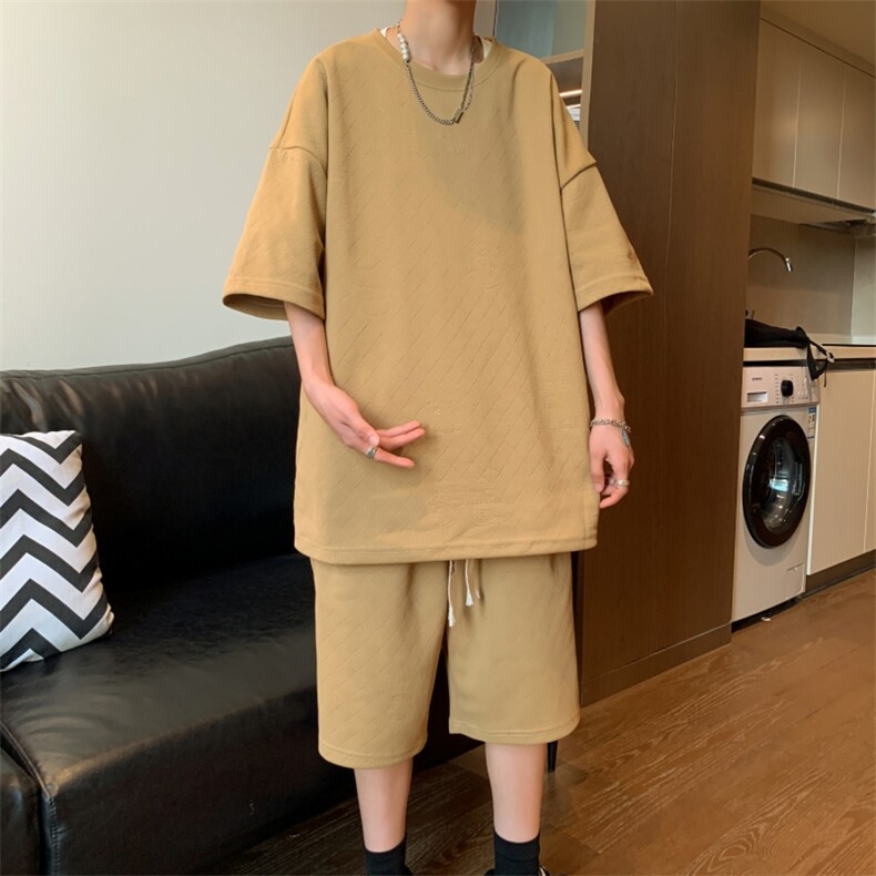 2024夏季休闲短袖T恤套装男宽松潮流港风运动两件套男装TZ5908P70,男装休闲套装,电商A086