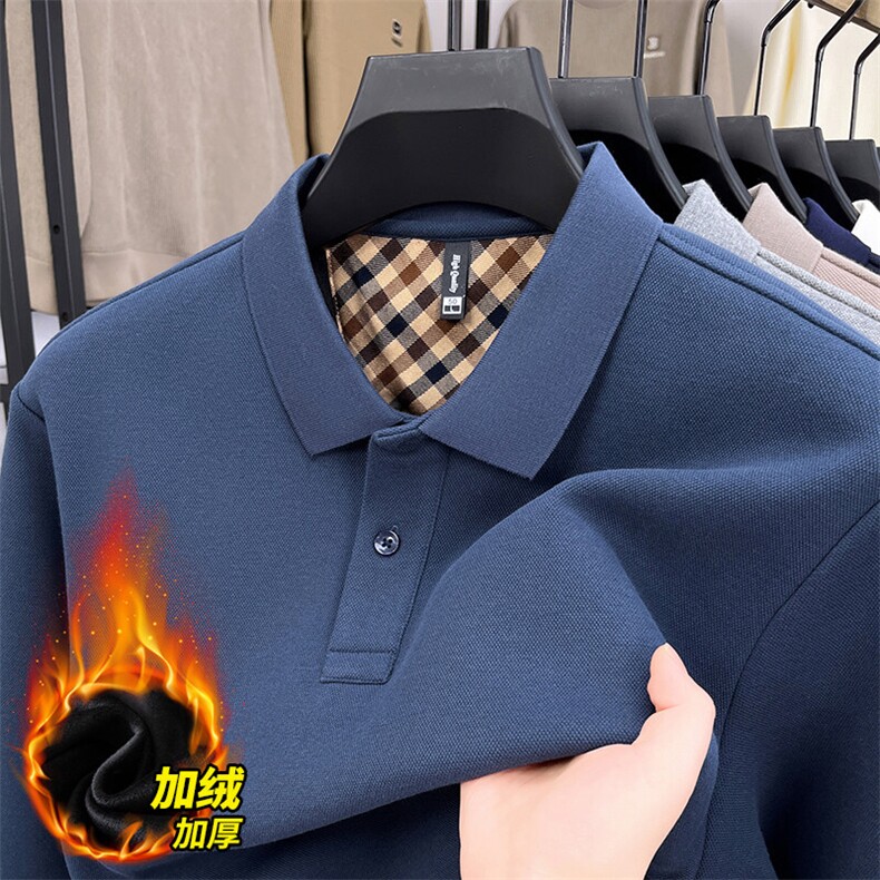 纯棉长袖T恤男士下摆开叉带领中年POLO衫商务休闲春秋装上衣,男装T恤,电商B212（原钱塘6029）