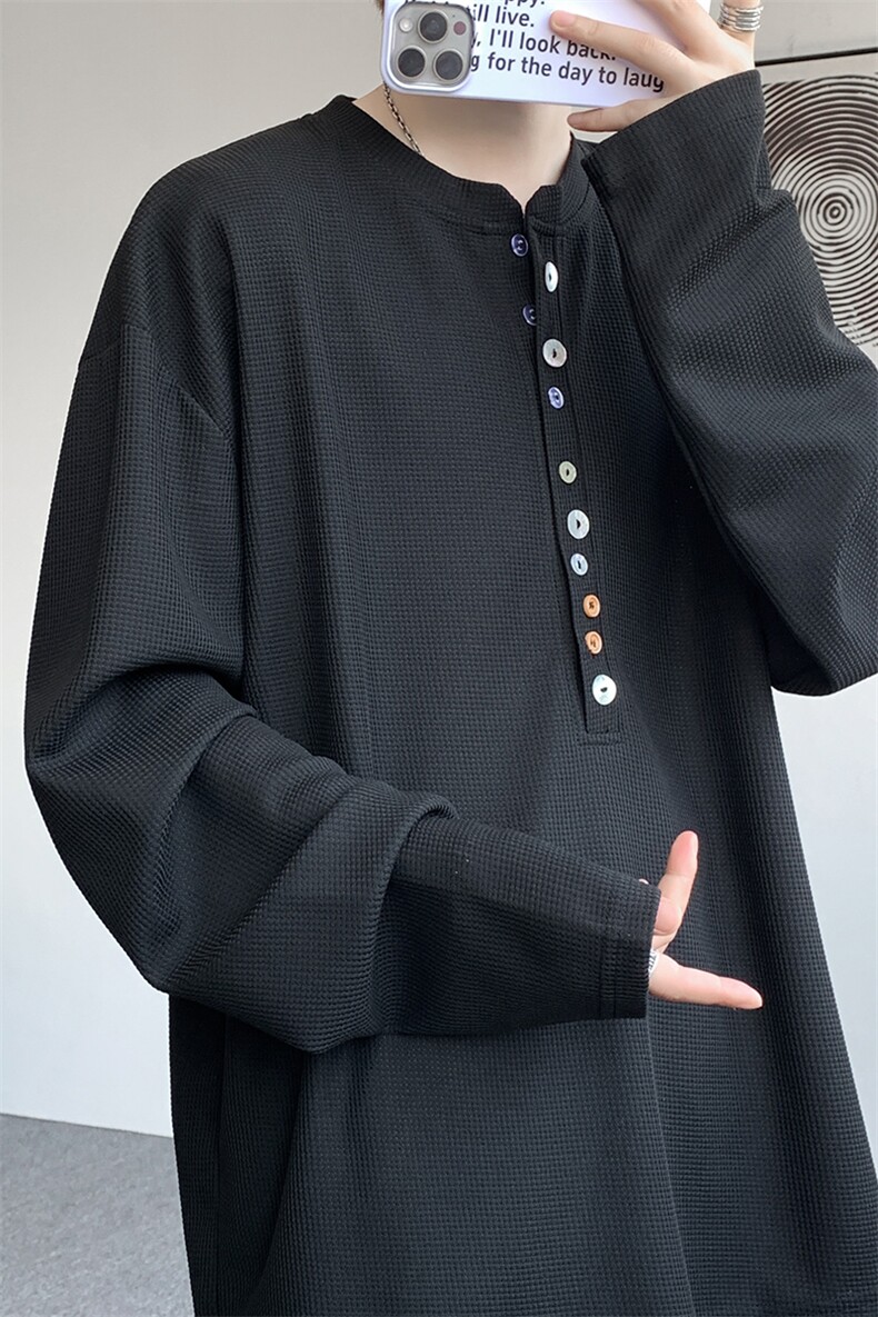 8XL-M慵懒肌理感华夫格廓形云母贝纽扣长袖T恤打底长袖CX3006P48,男装T恤,电商D206-1