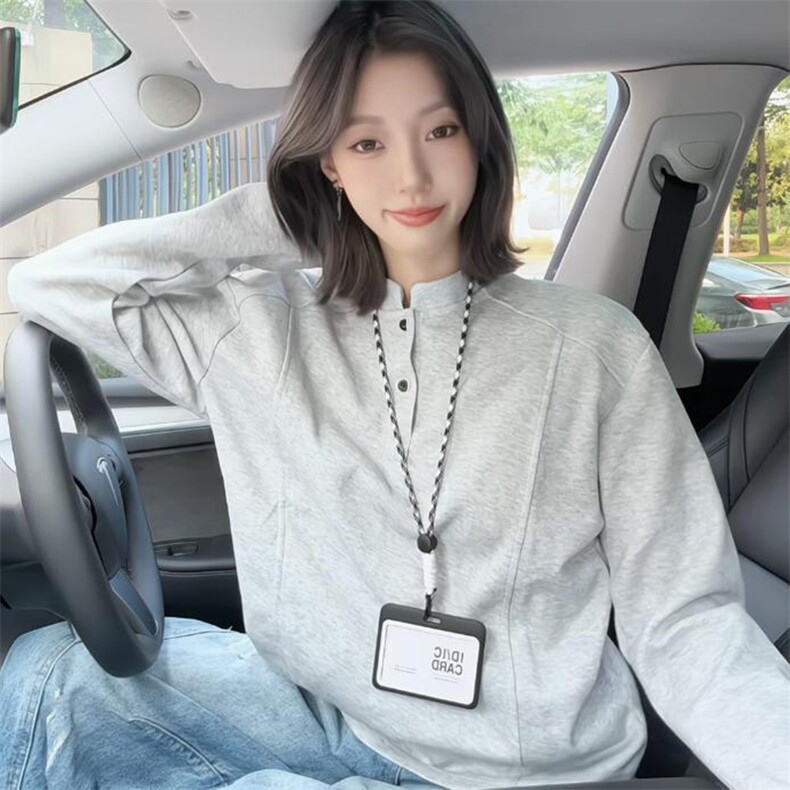 抖音得物品质美式高街重磅曼巴棉拼接cleanfit亨利领卫衣长袖T恤,男装T恤,电商A486