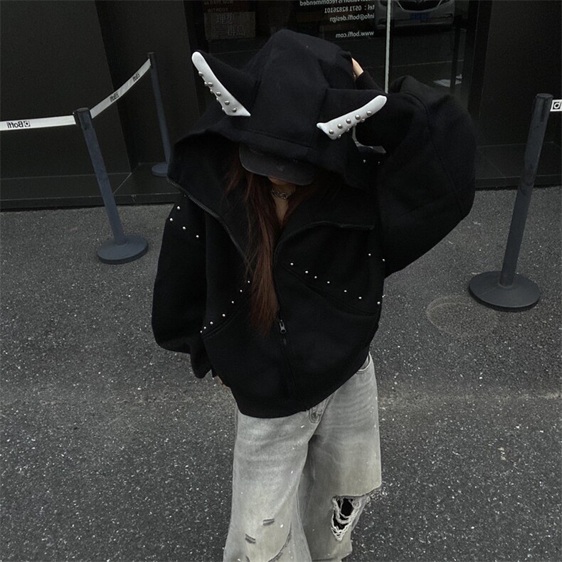 【现货】XZ1218WT6004特价P59美式高街铆钉连帽卫衣外套,女装短外套,星座1218（原611-3）