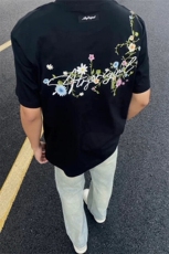 美式复古花簇字母印花T恤男宽松圆领短袖9026-P20，男装T恤，电商B380（原B361）