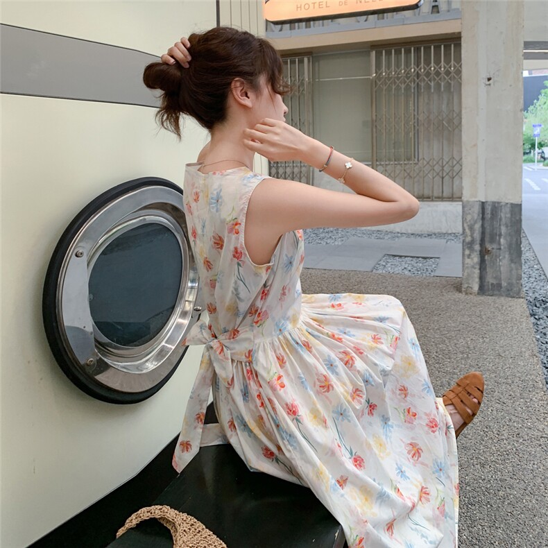 法式减龄碎花无袖背心连衣裙女夏2025新款超火气质温柔风流行长裙,女装连衣裙,2C093