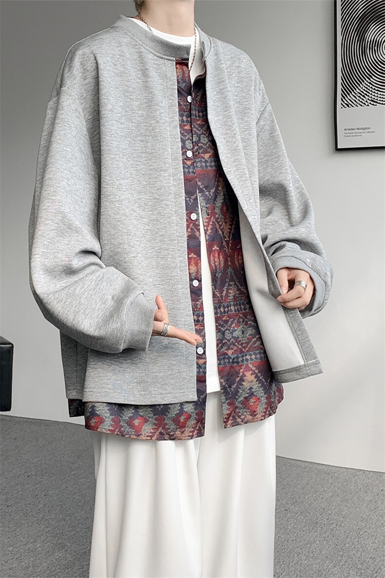 KS10157-特批60控108新款开衫休闲上衣设计感两件套复古大码卫衣,男装卫衣,电商A059