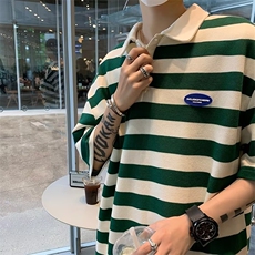 条纹文艺日常日系潮新款标准夏季男五分袖青春流行POLO衫T399/P35，男装T恤，星座506