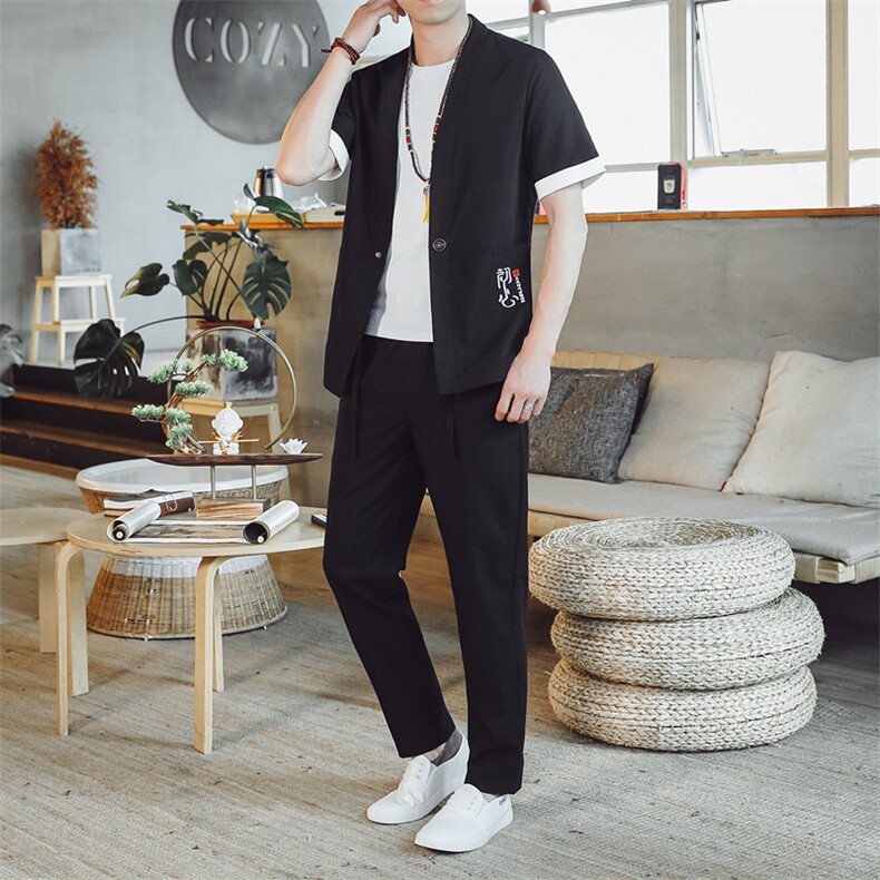 夏季套装男士两件套风复古唐装名族风A334-TZ011-P55，男装民族服装，电商B339(原A334）