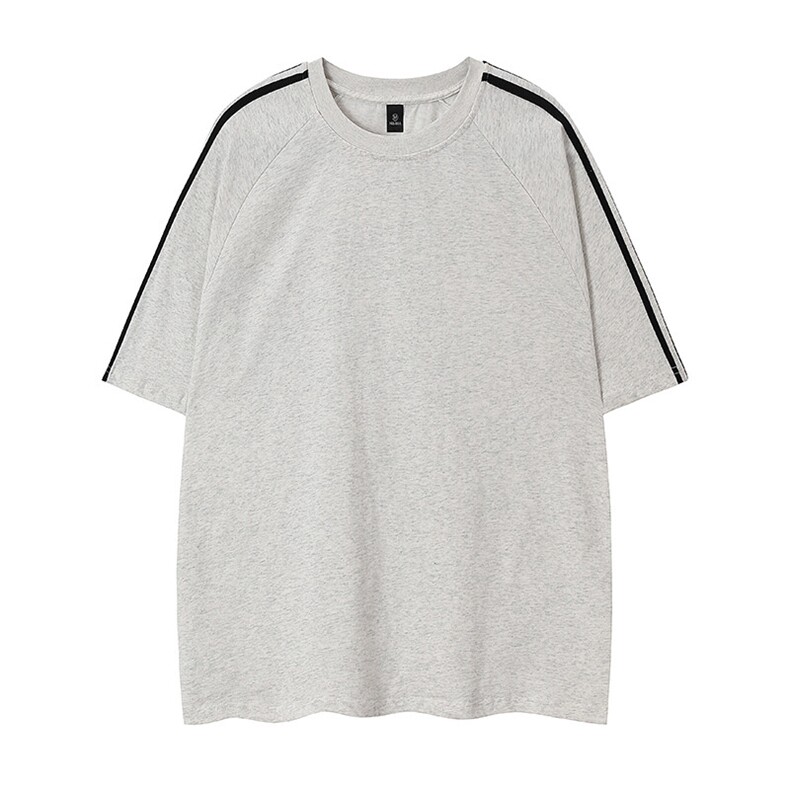 抖音得物高品质二开240克宽松纯棉美式潮牌三条杠织带短袖T恤,男装T恤,电商A486