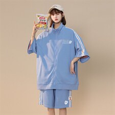中性2023夏季新款印花宽松运动风情侣开衫套装TZ658P85控108，男装休闲套装，A247A