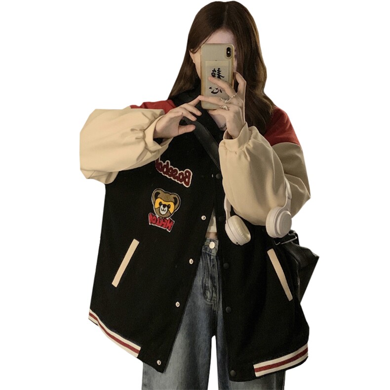 小熊棒球服秋冬2025年新款学生宽松韩版上衣加厚外套C457-P95,女装短外套,星座911-2(原星座613-2）