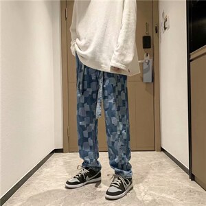 ins高街暗黑复古直筒裤嘻哈潮牌宽松休闲垂感牛仔长裤男k702-p55,男装休闲裤,星座1008-2