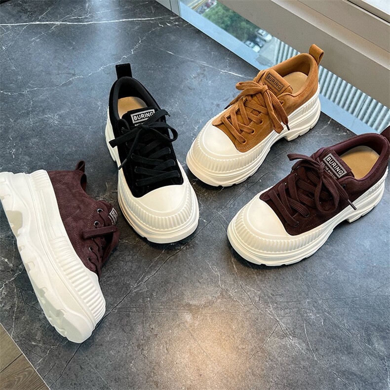 发泡底真皮松糕鞋2024年秋冬季潮流厚底增高鞋休闲小白鞋时尚板鞋，女鞋休闲鞋，电商A223