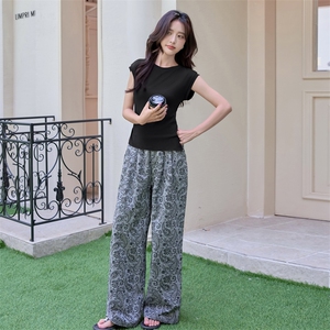 浪莎2025新款夏季薄款高腰显瘦百搭休闲裤女宽松直筒阔腿拖地裤子图片