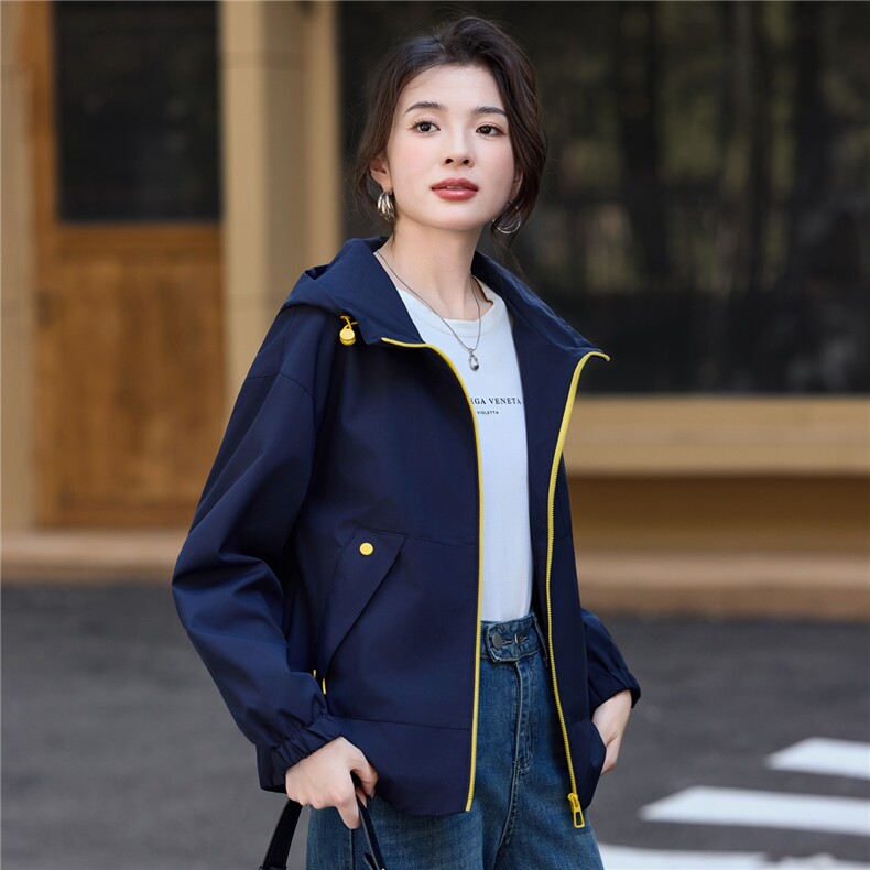2026年春季新款宽松连帽纯色短外套夹克,女装短外套,简韵佳