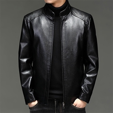 中老年男士薄款皮衣男爸爸秋冬装中年皮夹克立领外套ZL1655-P125，男装皮衣，电商B212（原钱塘6029）