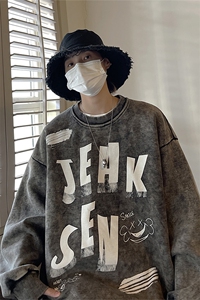 水洗做旧卫衣重磅男款秋美式复古圆领外套潮牌上衣JK22316p75控88图片