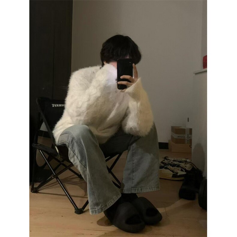 【有货】美式高街设计感小众白色毛衣金属扣针织衫BX017-特P60,男装针织衫/毛衣,星座1007（原301D）