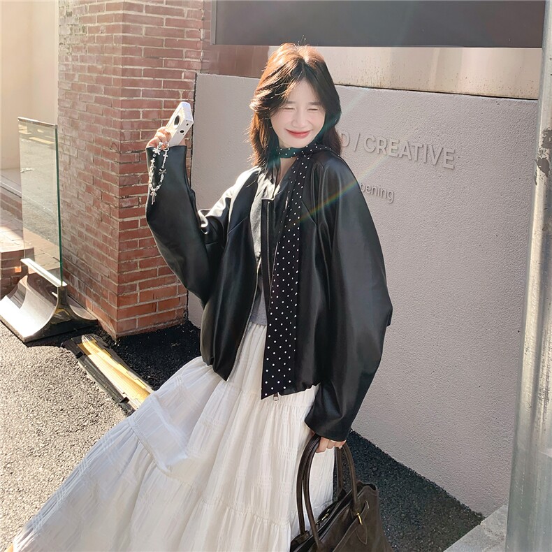 港风复古时尚黑色皮衣外套女2025春秋新款巨好看小个子机车服夹克,女装皮衣,浙宝238