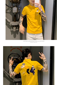 春夏社会风精神小伙潮流网红爆版印花人物卡通POLO衫 GN72142-P45图片