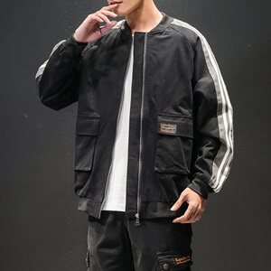 2021马切达大码秋季新日系潮牌男棒球领条纹宽松夹克J956-P75图片