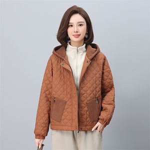 时尚保暖女款棉衣 连帽拼接口袋设计 舒适百搭短款外套图片
