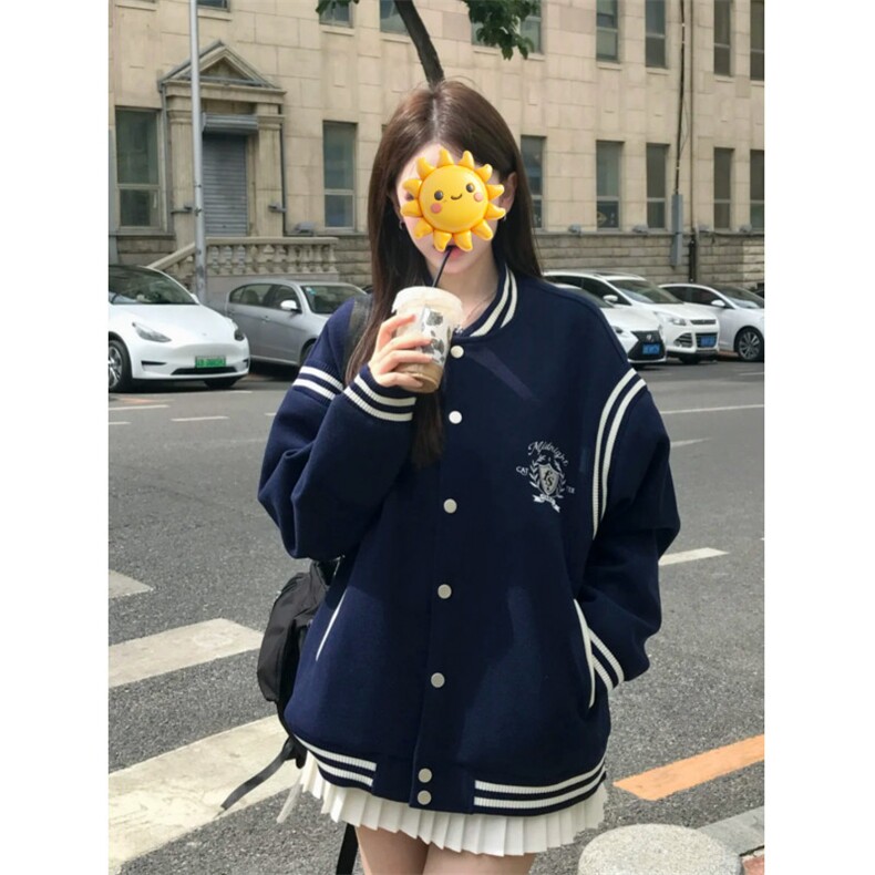 网图~美式复古字母刺绣棒球服男女新款秋设计感宽松休闲开衫外套,女装短外套,星座601-2