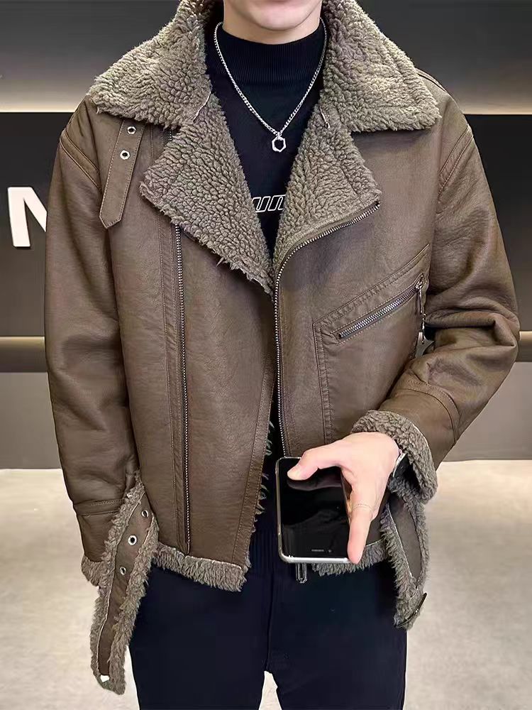 (网图)羊羔绒皮衣外套加厚高端男士商务休闲皮夹克313B-9238-P185,男装夹克,星座313B