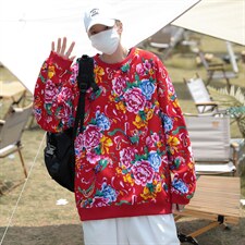 B203秋冬套头圆领东北大花风民族特色加绒保暖卫衣小衫男女潮，男装卫衣，星座115A(原星座507）